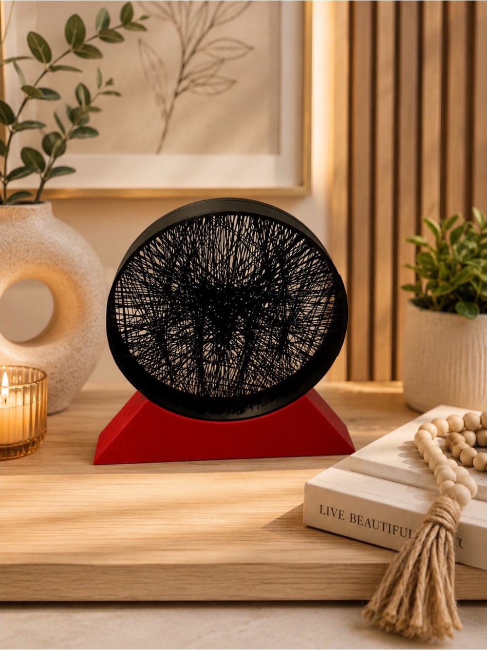 Decorative Red and Black Table Spider Sculpture - Modern Home Accent
